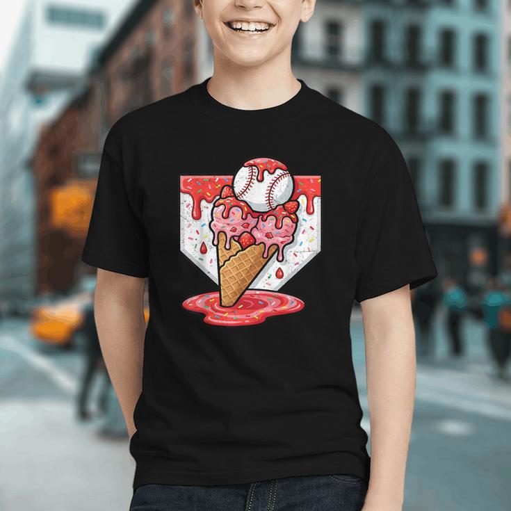 Baseball Ice Cream Drip Baseball Strawberry For Youth Red Graphic Youth Baseball Ice Cream Drip Baseball Strawberry For Youth Red Graphic Youth