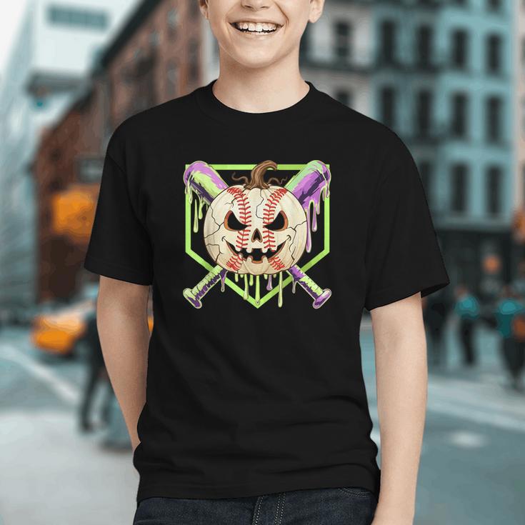 Baseball Pumpkin Halloween Baseball Drip Spooky Halloween Graphic Youth