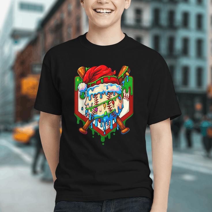 Christmas Baseball Ice Cream Drip Santa Baseball Player Kids Graphic Youth