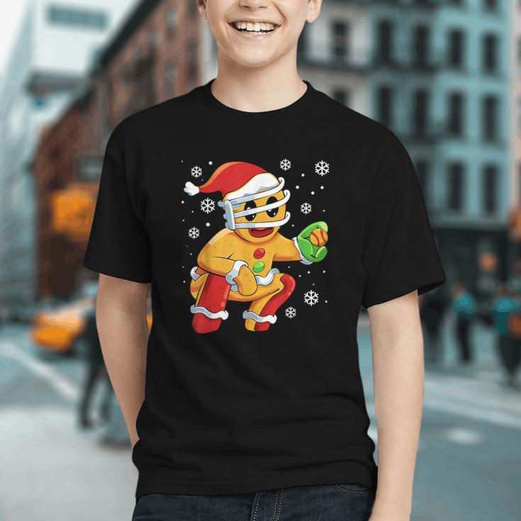 Christmas Gingerbread Man Baseball Player Catcher Graphic Youth Christmas Gingerbread Man Baseball Player Catcher Graphic Youth