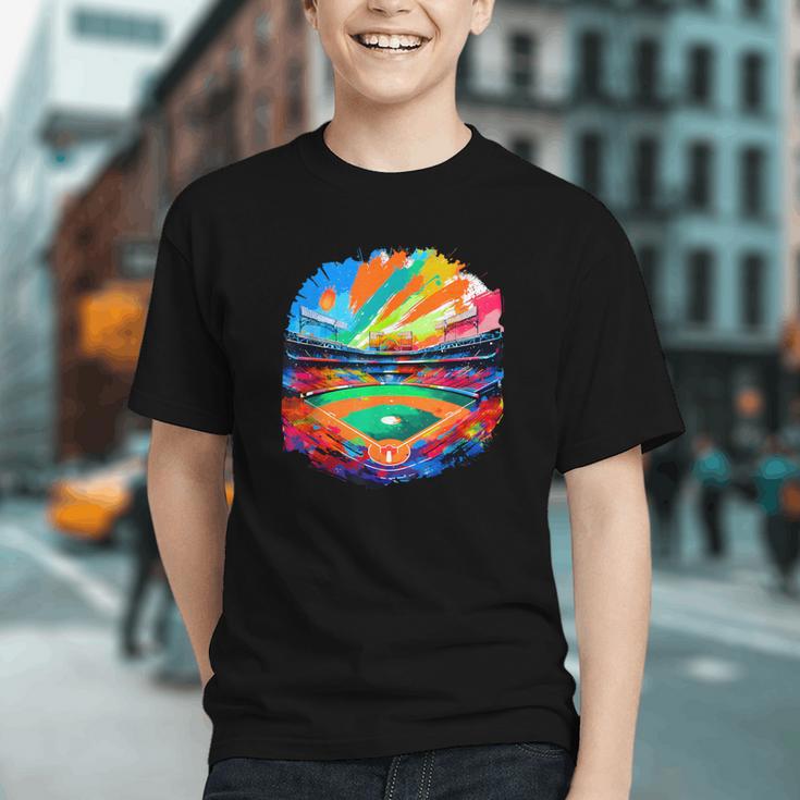 Colorful Baseball Field Home Run Baseball Player Fans Graphic Youth