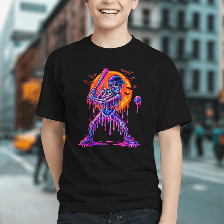 Drip Skeleton Batting Baseball Halloween Graphic Youth