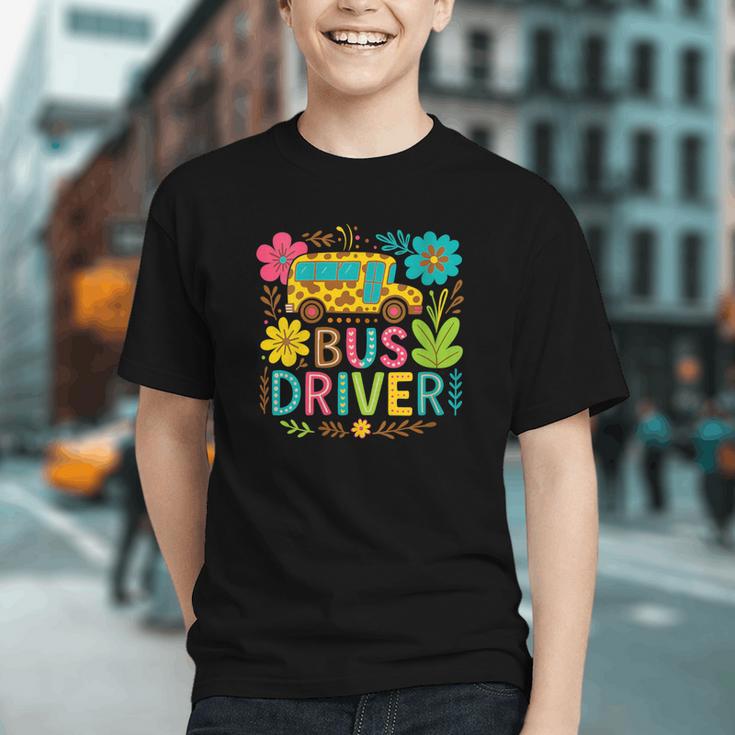 Groovy Boho Leopard Bus Driver Back to School Youth T-Shirt