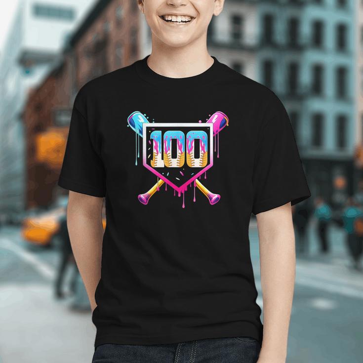Happy 100 Days Of School Baseball Drip 100th Day Of School Graphic Youth Happy 100 Days Of School Baseball Drip 100th Day Of School Graphic Youth