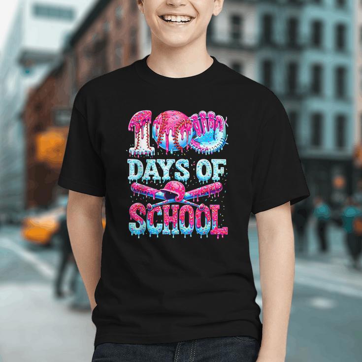 Happy 100 Days Of School Game Day Baseball Ice Cream Drip Graphic Youth