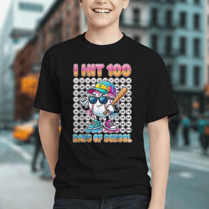 I Hit 100 Days Of School Baseball Ice Cram Drip 100th Boys Graphic Youth
