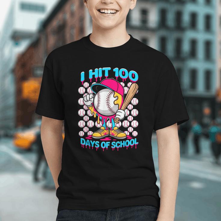 I Hit 100 Days Of School Baseball Ice Cream Drip Graphic Youth I Hit 100 Days Of School Baseball Ice Cream Drip Graphic Youth