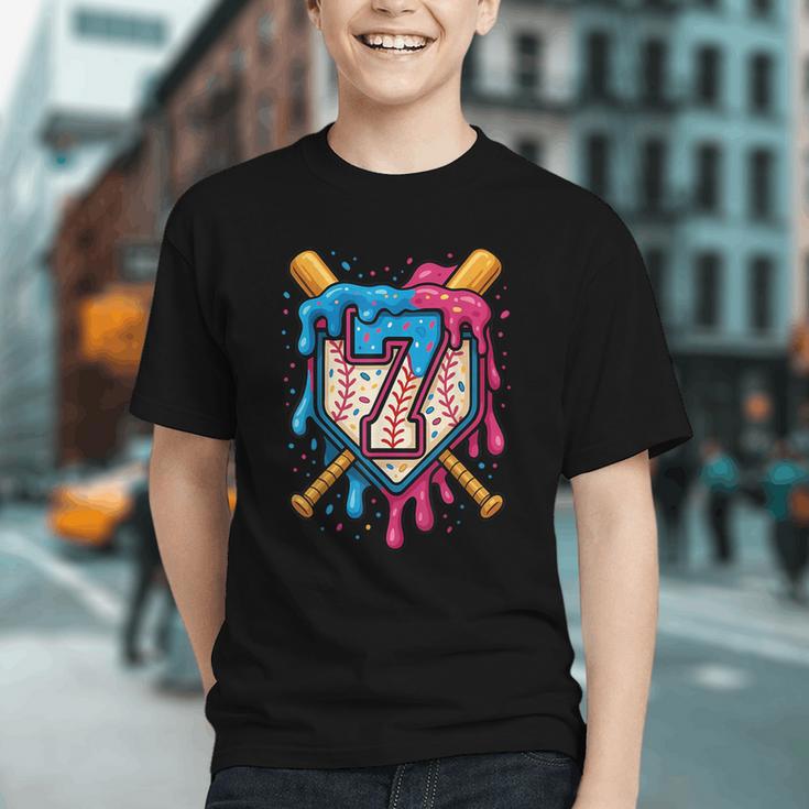 HUGvyn 7th Birthday Baseball Ice Cream Drip Number 7 Kid Boy Graphic Youth