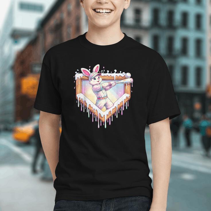 Kids Happy Easter Bunny Playing Baseball Boy Ice Cream Drip Graphic Youth