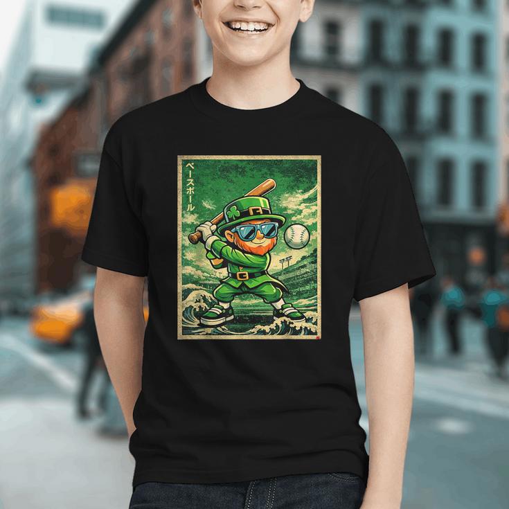 Leprechaun Playing Baseball Japanese Art St Patricks Day Graphic Youth Leprechaun Playing Baseball Japanese Art St Patricks Day Graphic Youth