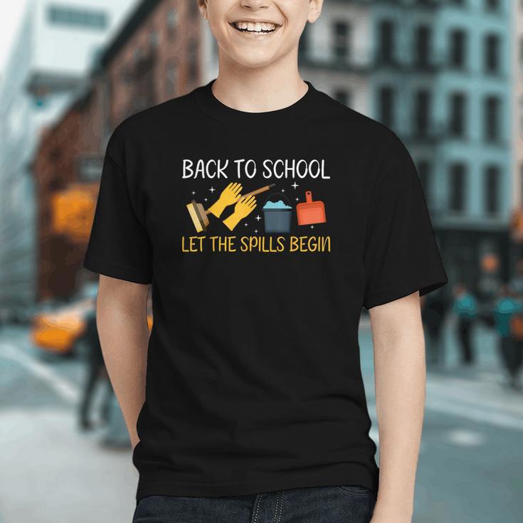 Let the Spills Begin! Back to School Custodian Youth T-shirt Let the Spills Begin! Back to School Custodian Youth T-shirt