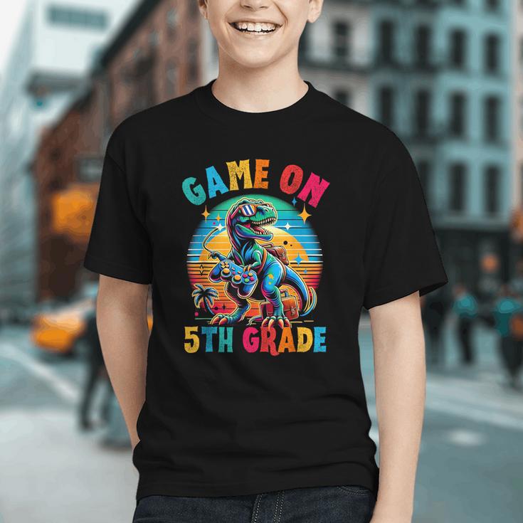 Level Up to 5th Grade! Dino Gamer Back to School Youth T-Shirt