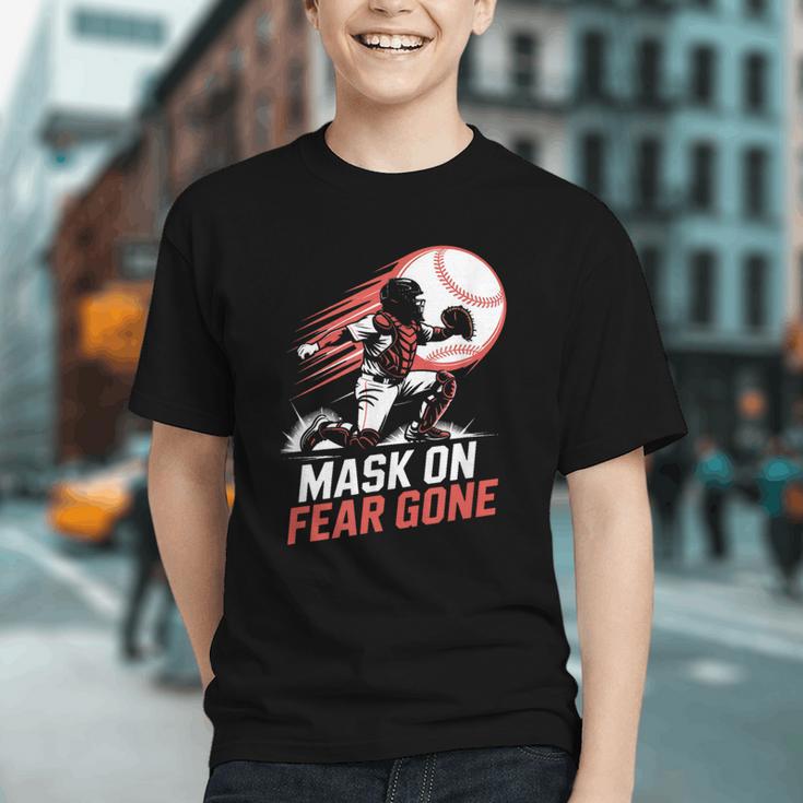 Mask On Fear Gone Baseball Catcher Softball Graphic Youth