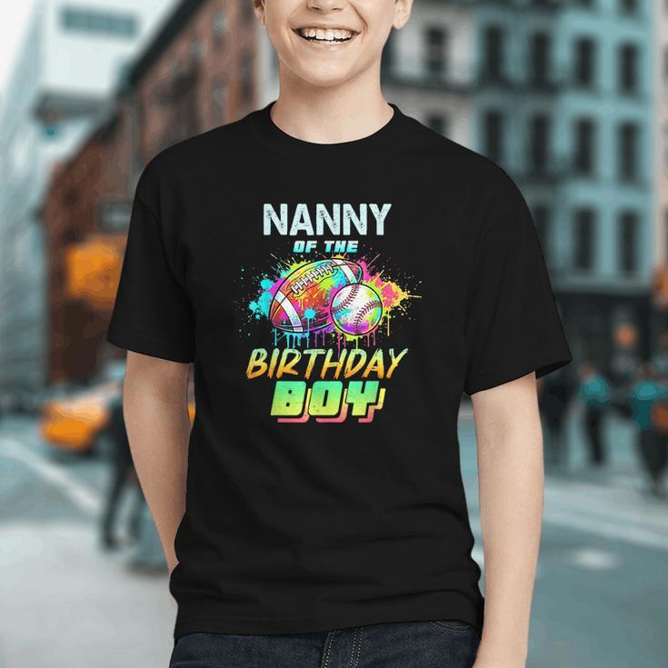 Nanny Of The Birthday Boy Baseball Football Colorful Graphic Youth