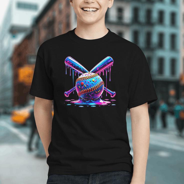 Neon Dripping Baseball And Bats Colorful Sports Art Graphic Youth
