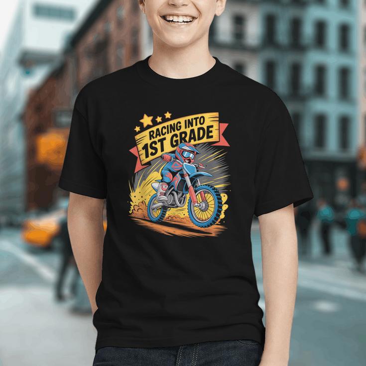Racing into 1st Grade! Moto Dirt Bike Back to School Youth T-Shirt