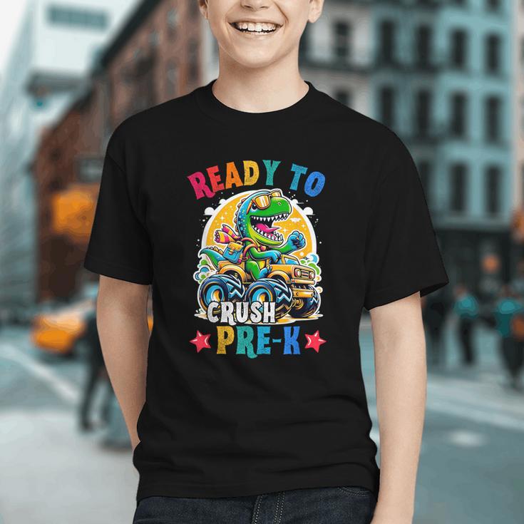 Roaring into Pre-K! Dino Monster Truck Back to School Youth T-shirt Roaring into Pre-K! Dino Monster Truck Back to School Youth T-shirt