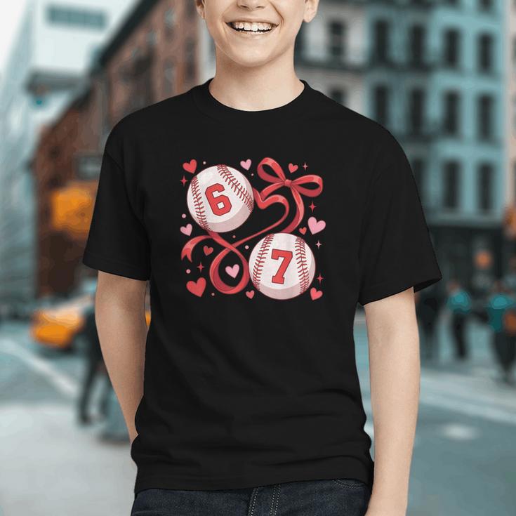 Six Seven Baseball Lover Sports Red Heart Bow Valentine Girl Graphic Youth