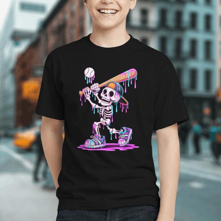 Skeleton Baseball Drip Boys Youth Kids Halloween Graphic Youth