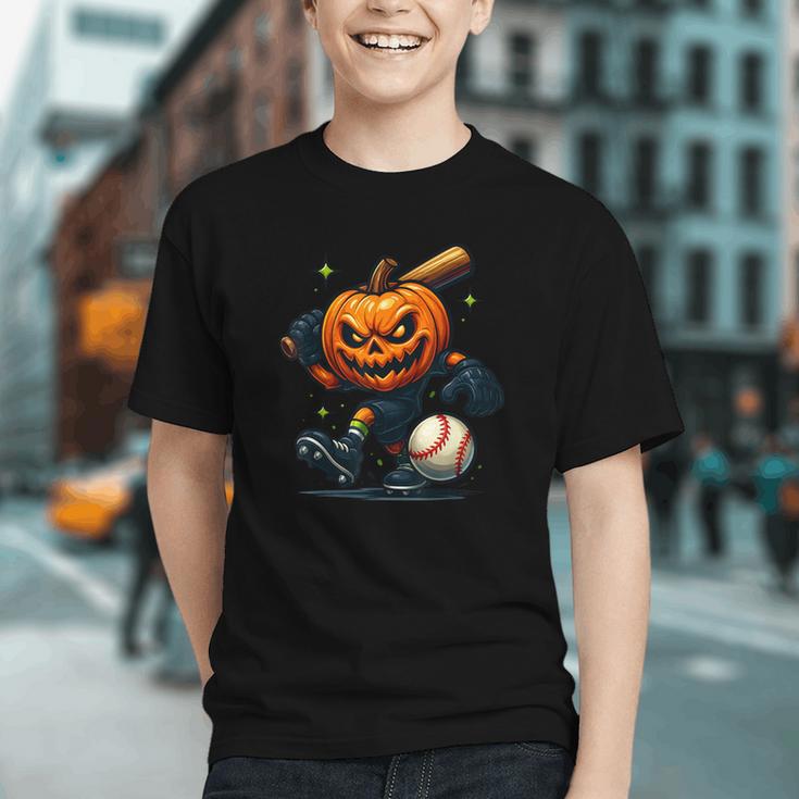 Spooky Halloween Scary Pumpkin Baseball Player Witchy Vibes Graphic Youth
