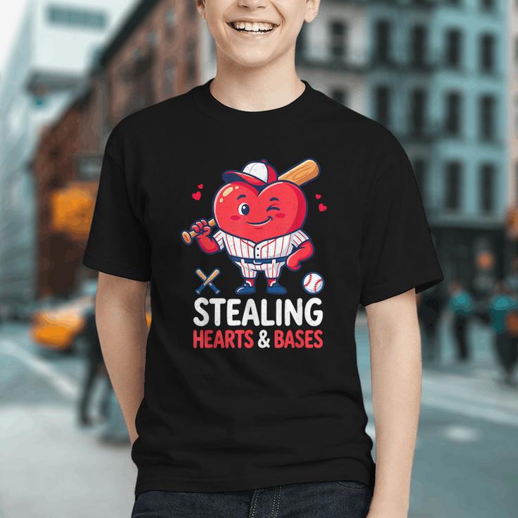 Stealing Hearts And Bases Baseball Player Valentine's Day Graphic Youth