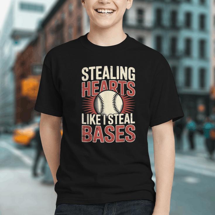 Stealing Hearts Like I Steal Bases Baseball Valentine Retro Graphic Youth