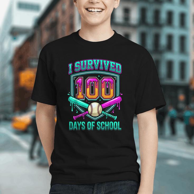 I Survived 100 Days Of School Baseball Drip Graphic Youth