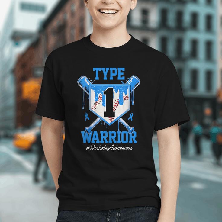 T1D Warrior Baseball Drip Diabetes Awareness Blue Ribbon Graphic Youth T1D Warrior Baseball Drip Diabetes Awareness Blue Ribbon Graphic Youth