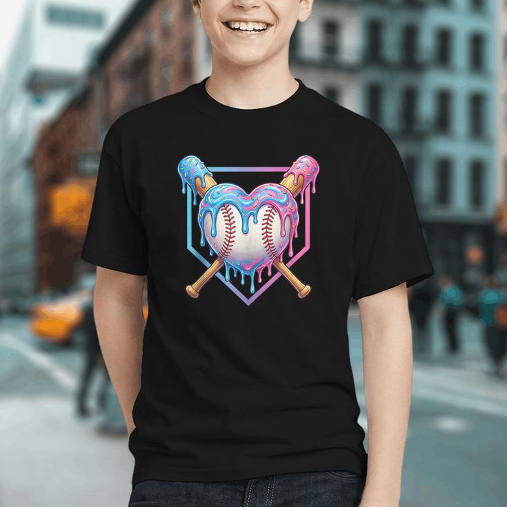 Valentines Baseball Heart Dripping Ice Cream Gen Z Alpha Graphic Youth