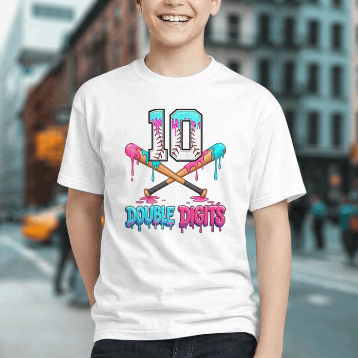 Baseball 10 Year Old Ice Cream Drip 10th Bday Double Digits Graphic Youth