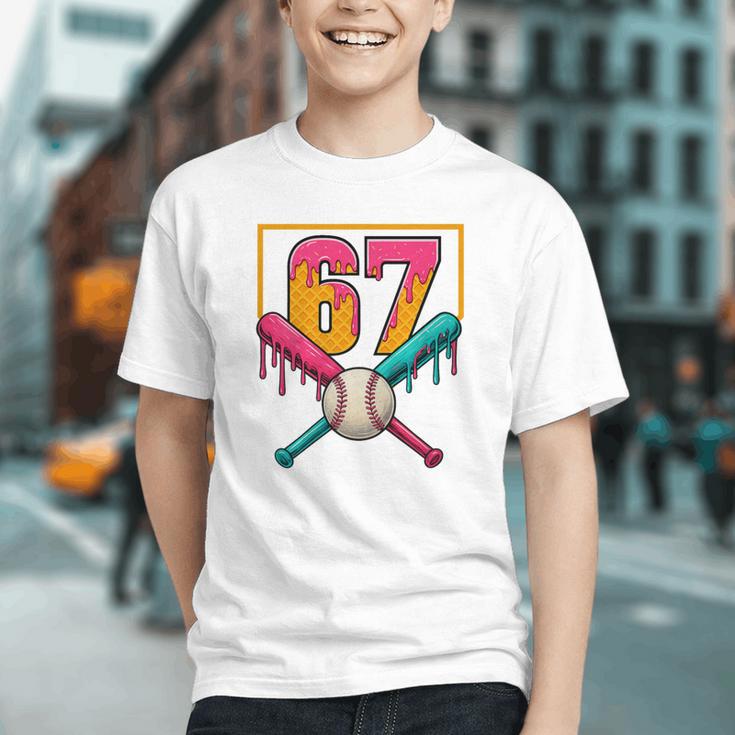 Baseball Ice Cream Drip Number 67 Player 67th Birthday Premium Tri-Blend Graphic Youth