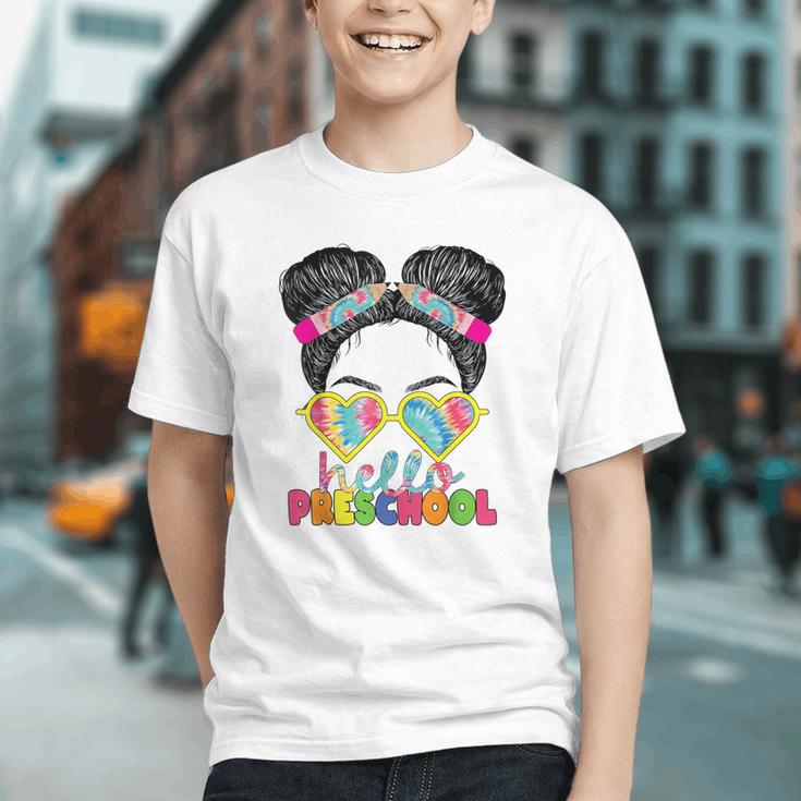 Groovy Tie Dye Preschool Messy Bun Back to School Youth T-Shirt Groovy Tie Dye Preschool Messy Bun Back to School Youth T-Shirt