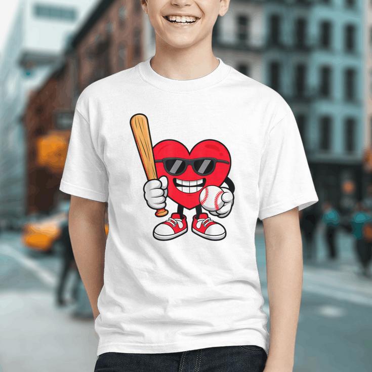 Heart Playing Baseball Valentines Day Graphic Youth