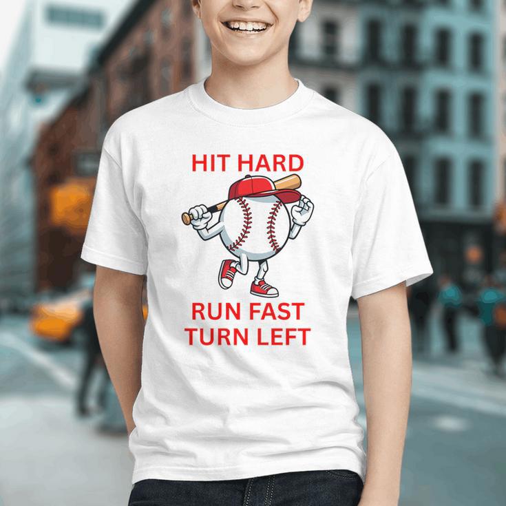 Hit Hard Run Fast Turn Left Baseball Player Premium Tri-Blend Graphic Youth Hit Hard Run Fast Turn Left Baseball Player Premium Tri-Blend Graphic Youth