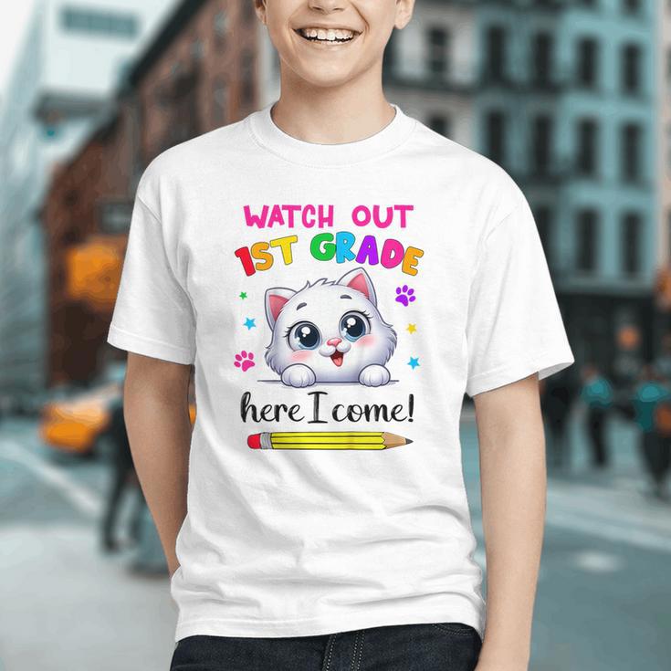 Kids Watch Out 1st Grade Here I Come Girls Cat Back To School Graphic Youth