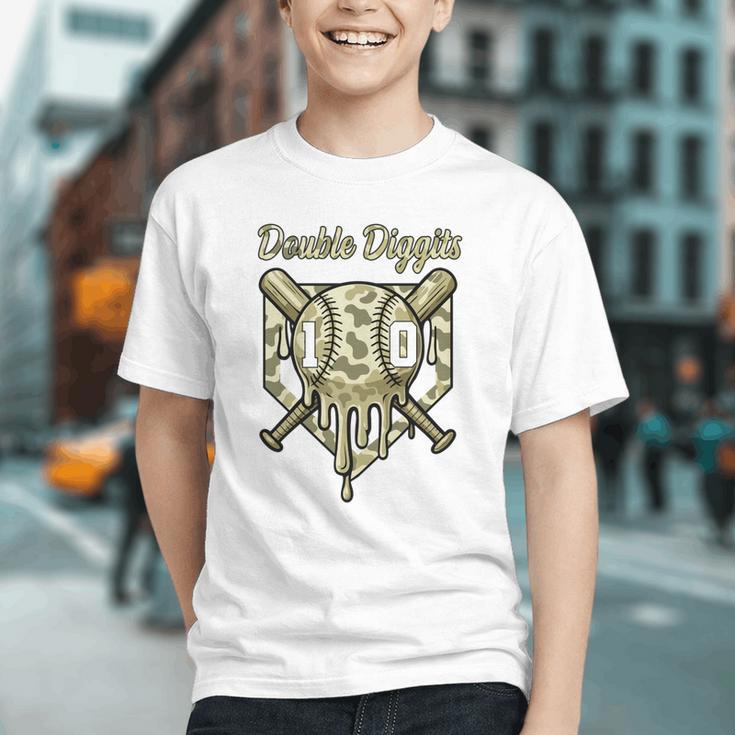 Old School Camo Baseball Drip Double Digits 10th Birthday Graphic Youth