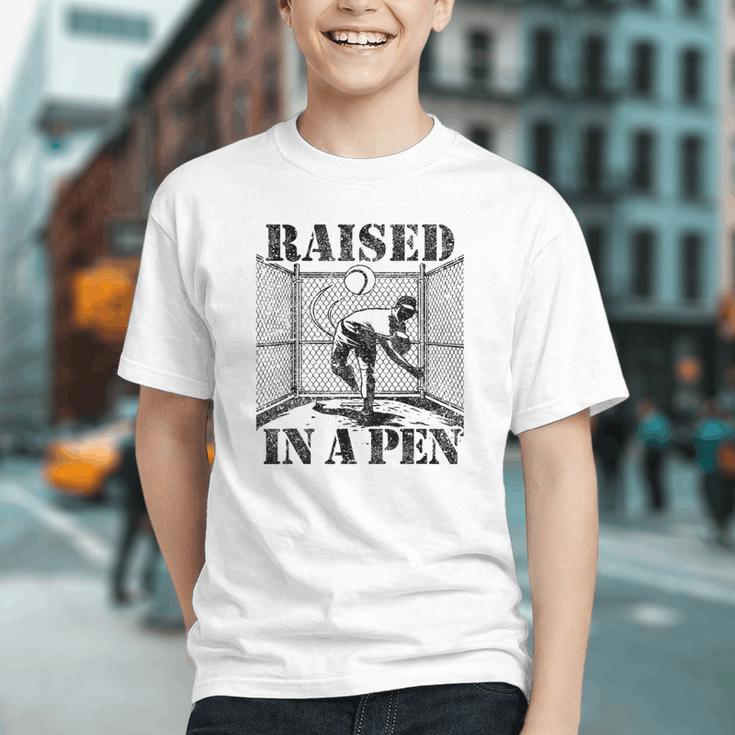Raised In a Pen Baseball Pitcher Saying Bullpen Graphic Youth