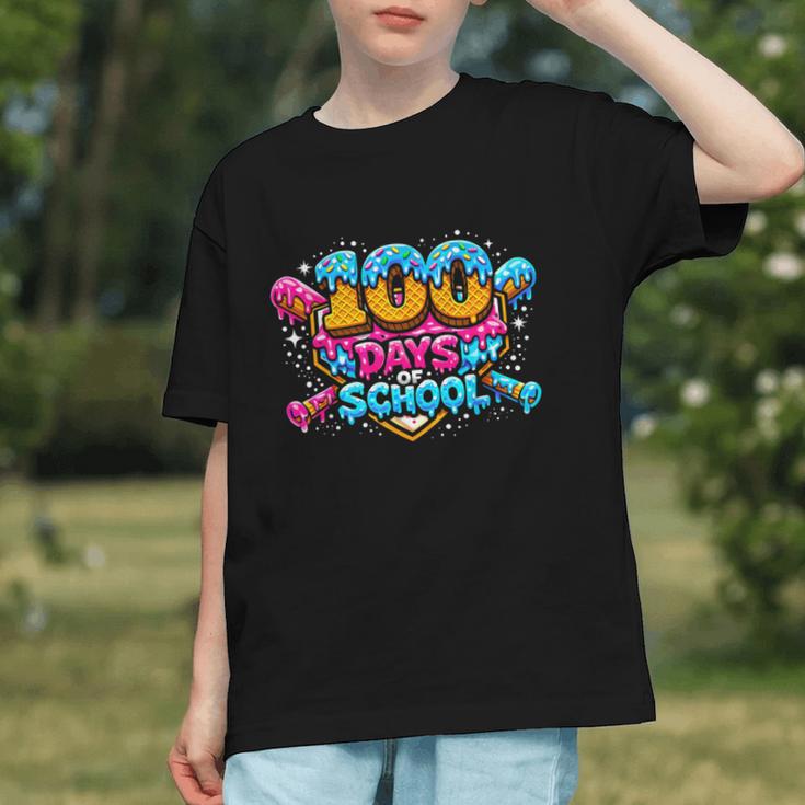 100 Days Of School Baseball Drip Ice Cream Costume Teachers Graphic Youth