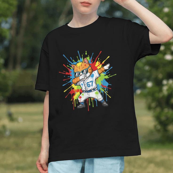 67 Baseball Dabbing Cat 6 7 Dripping Ice Cream Meme Graphic Youth