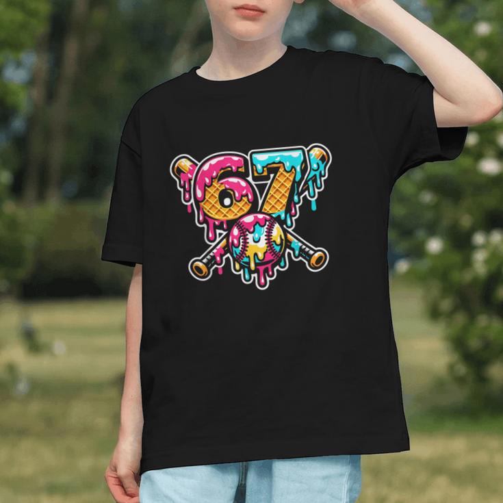67 Baseball Ice Cream Drip Number Graphic Youth