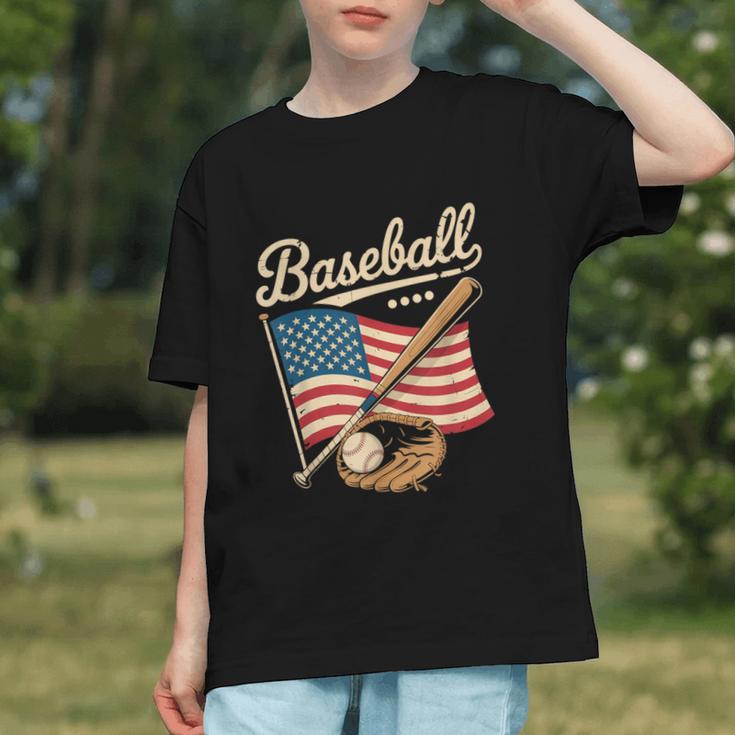 American Flag Baseball Player Bat Fan Catcher Pitcher USA Graphic Youth