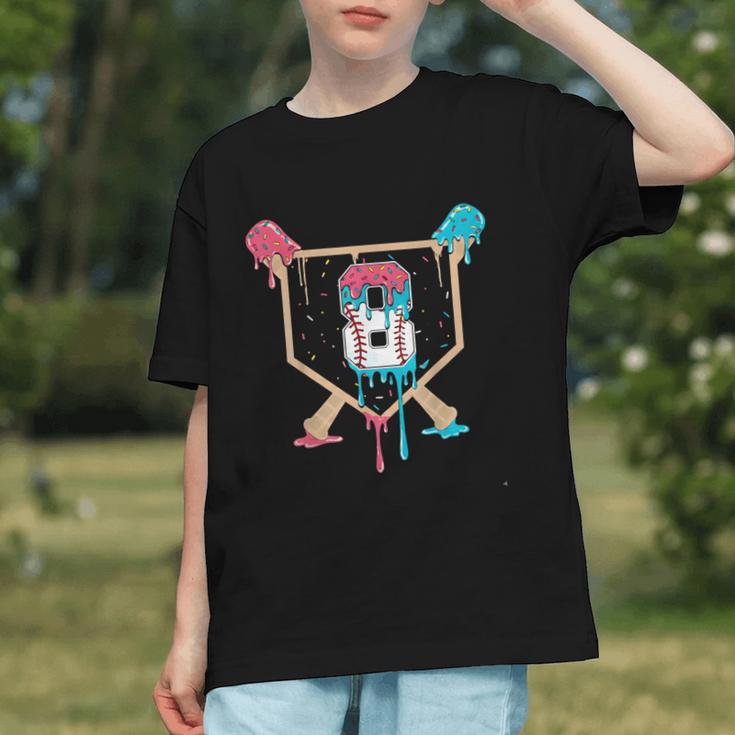 Baseball 8 Year Old Ice Cream Drip 8th Birthday Boys Player Graphic Youth