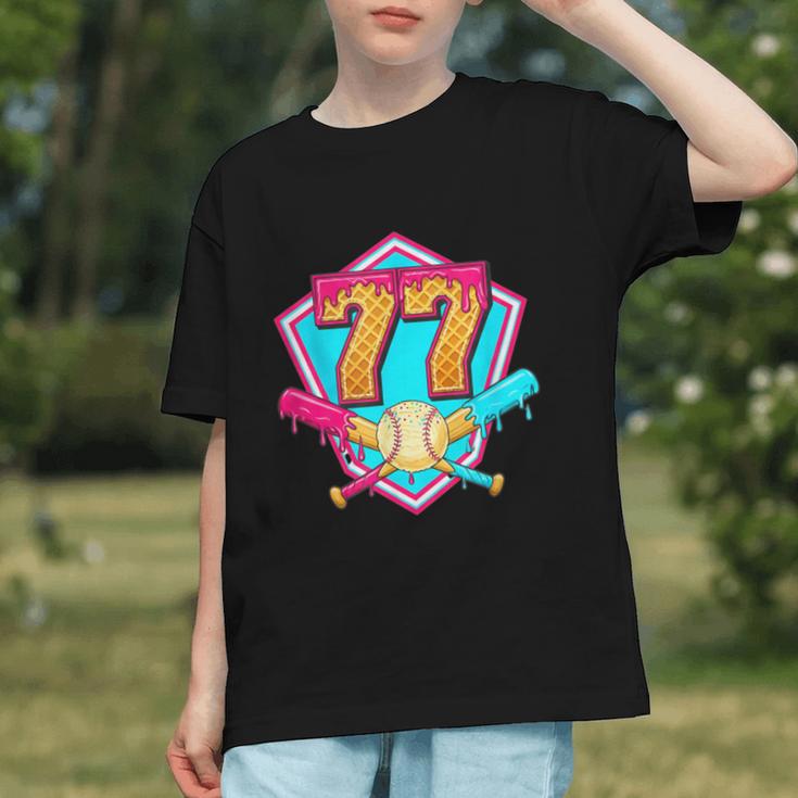 Baseball Drip Jersey Number 77 For Players & 77th Birthday Graphic Youth