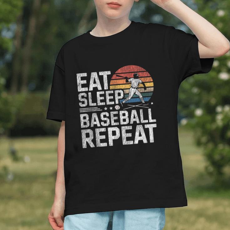 Baseball Fan Vintage Retro Eat Sleep Baseball Repeat Graphic Youth
