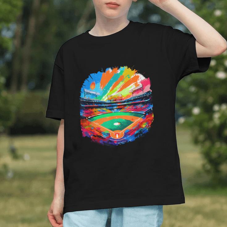 Colorful Baseball Field Home Run Baseball Player Fans Graphic Youth