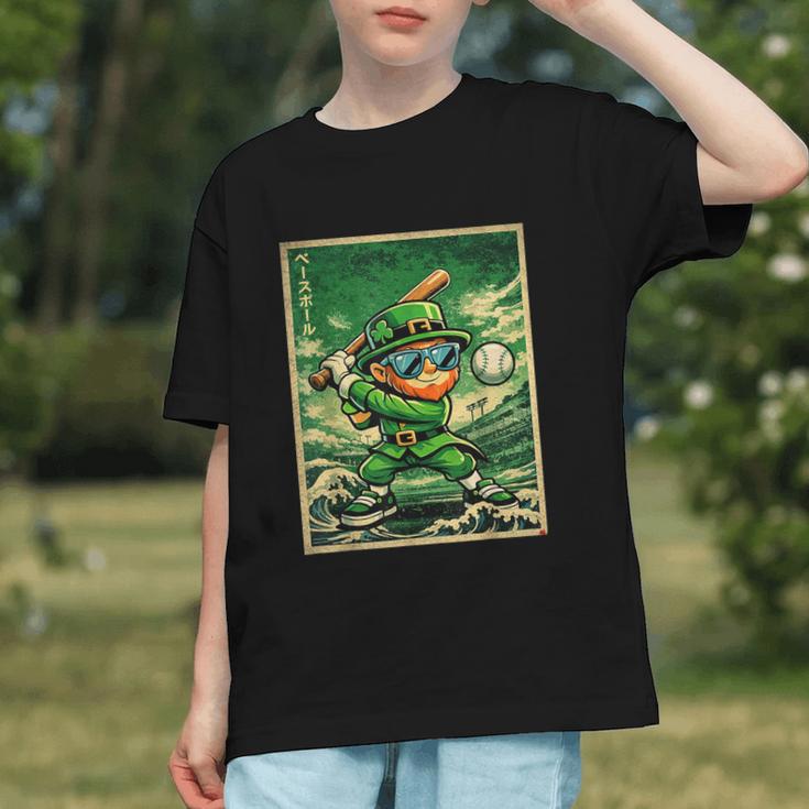 Leprechaun Playing Baseball Japanese Art St Patricks Day Graphic Youth Leprechaun Playing Baseball Japanese Art St Patricks Day Graphic Youth