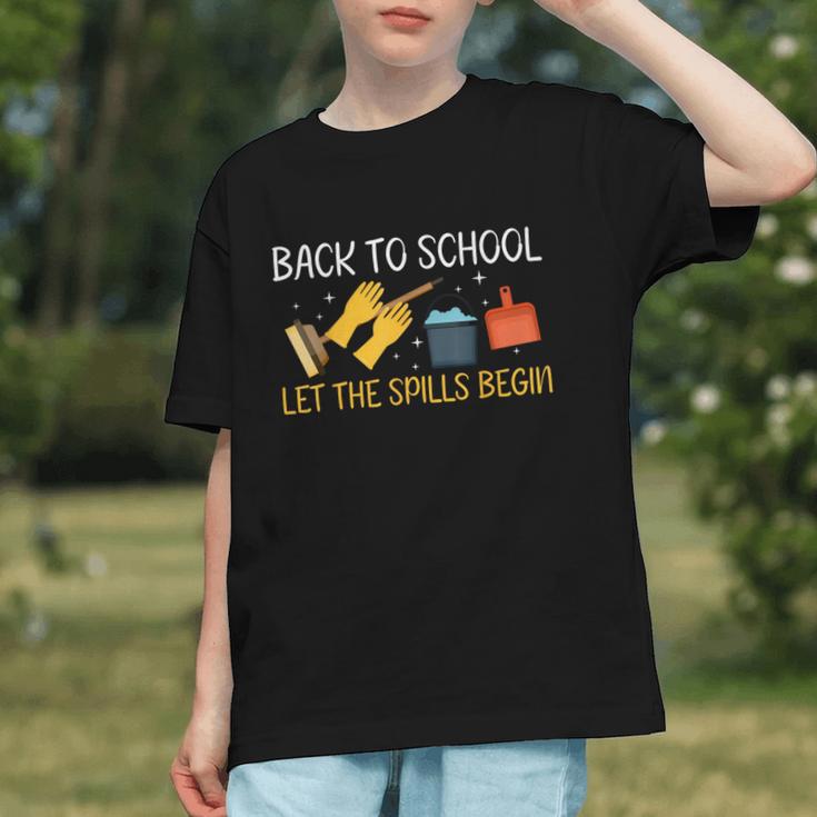 Let the Spills Begin! Back to School Custodian Youth T-shirt Let the Spills Begin! Back to School Custodian Youth T-shirt