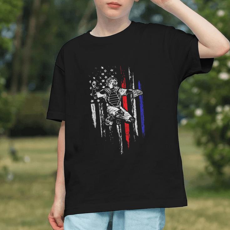 Patriotic Baseball Catcher American Flag Sports Tee Graphic Youth Patriotic Baseball Catcher American Flag Sports Tee Graphic Youth