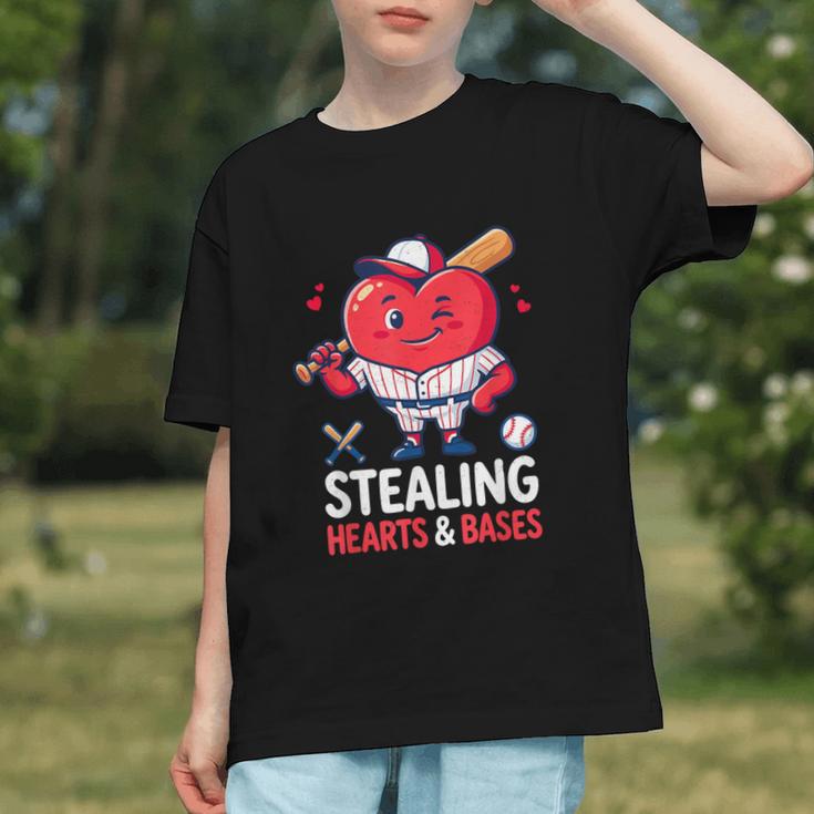 Stealing Hearts And Bases Baseball Player Valentine's Day Graphic Youth