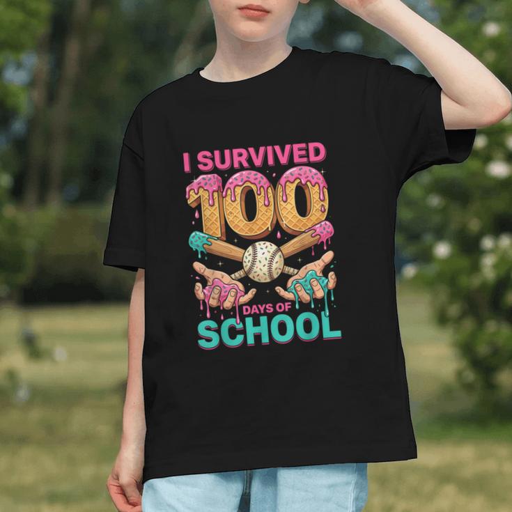 I Survived 100 Days Of School Baseball Ice Cream Drip Graphic Youth